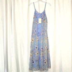 Elena Baldi blue Silk Blend Floral Tiered Maxi Dress large new with tags